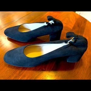 Everlane black suede block heel